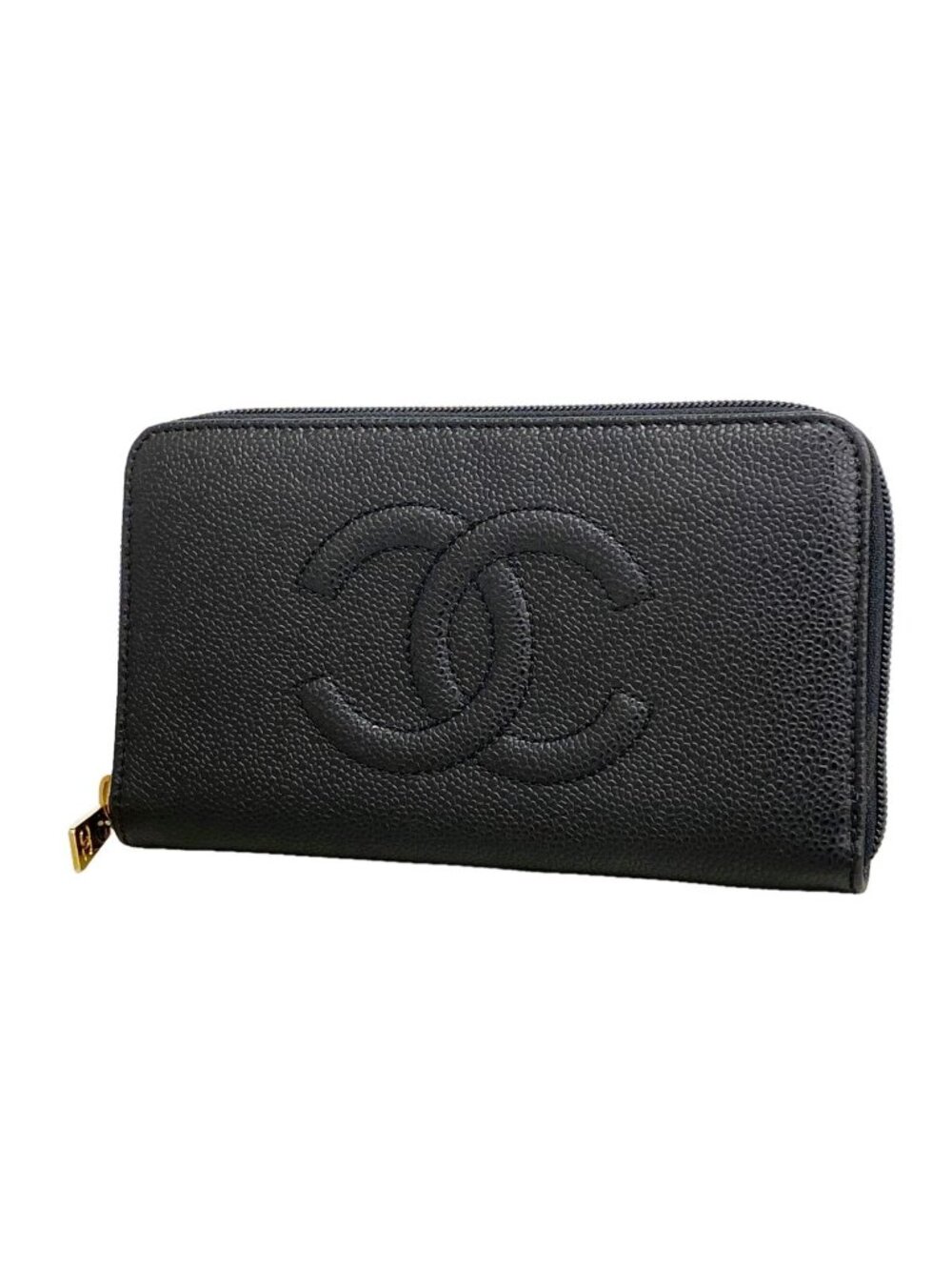 Chanel Wallet Caviar Leather Black Gold
